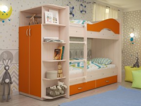 Кровать 2-х ярусная Мая с ящиками и шкафом на латофлексах оранж в Алапаевске - alapaevsk.magazinmebel.ru | фото
