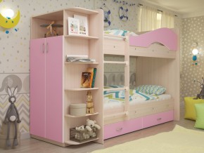 Кровать 2-х ярусная Мая с ящиками и шкафом на латофлексах розовый в Алапаевске - alapaevsk.magazinmebel.ru | фото