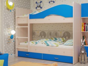 Кровать 2-х ярусная Мая с ящиками на латофлексах млечный дуб/синий в Алапаевске - alapaevsk.magazinmebel.ru | фото