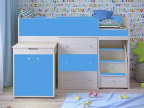 Кровать чердак Малыш 80х180 Дуб молочный, Голубой в Алапаевске - alapaevsk.magazinmebel.ru | фото