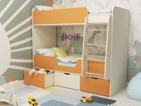Кровать двухъярусная Малыш двойняшка дуб молочный-оранжевый в Алапаевске - alapaevsk.magazinmebel.ru | фото