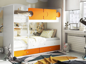 Кровать двухъярусная Тетрис латы с бортиками белый-оранжевый в Алапаевске - alapaevsk.magazinmebel.ru | фото