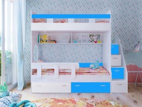 Кровать двухъярусная Юниор 1 винтерберг-белый с голубым в Алапаевске - alapaevsk.magazinmebel.ru | фото