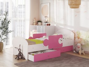 Кровать Мозаика с ящиком и бортиками на ламелях белый-розовый в Алапаевске - alapaevsk.magazinmebel.ru | фото